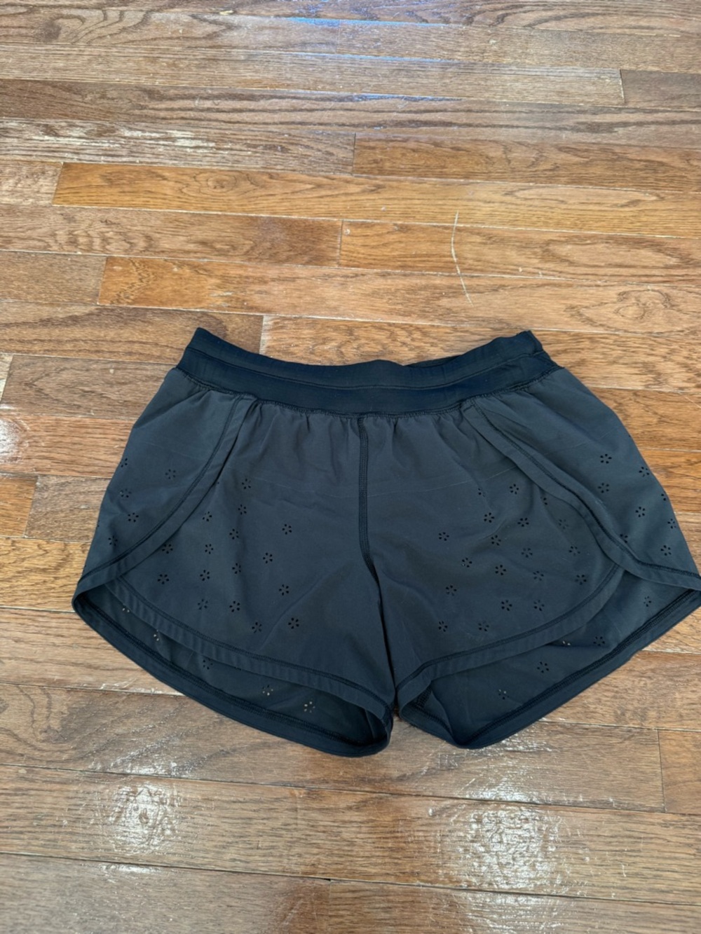 lululemon Black Women's Eyelet Detail "Fast and Free" Shorts